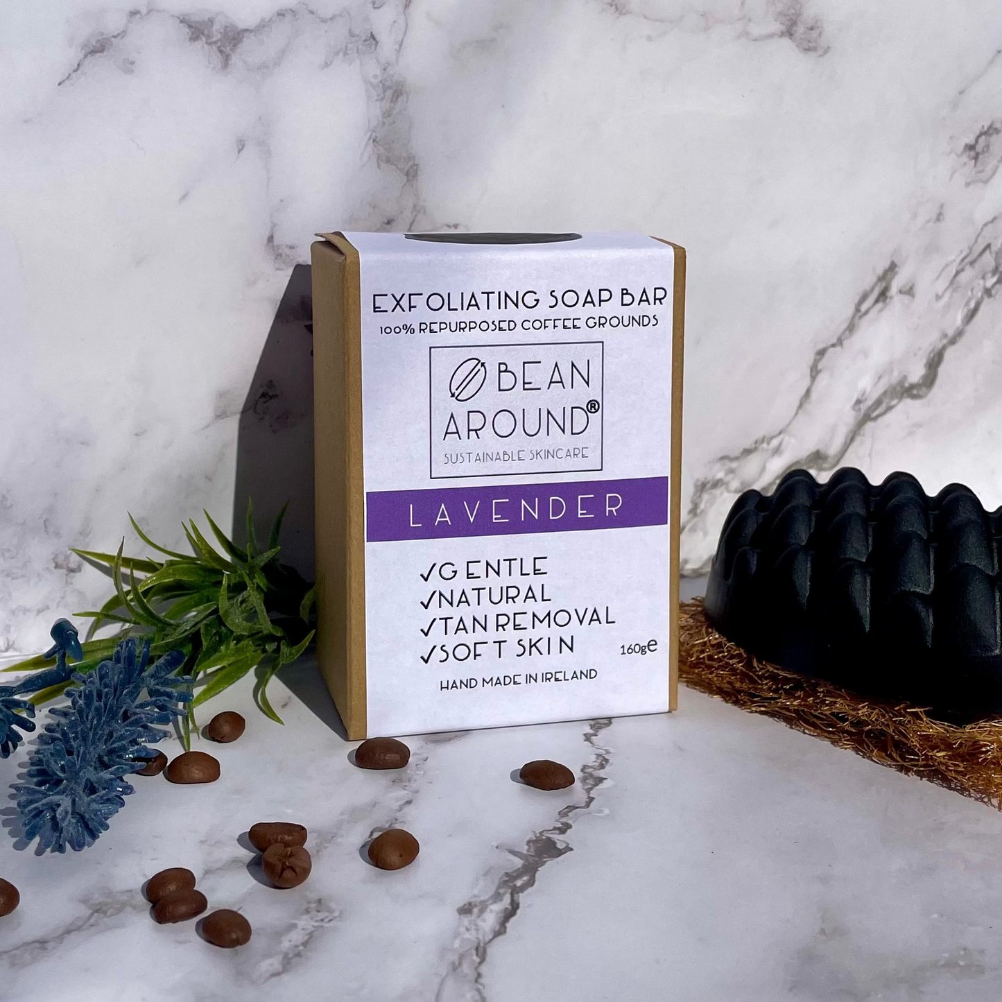 Bean Around Jumbo Exfoliating Coffee Soap Bar 160g Lavender - Handmade in Ireland