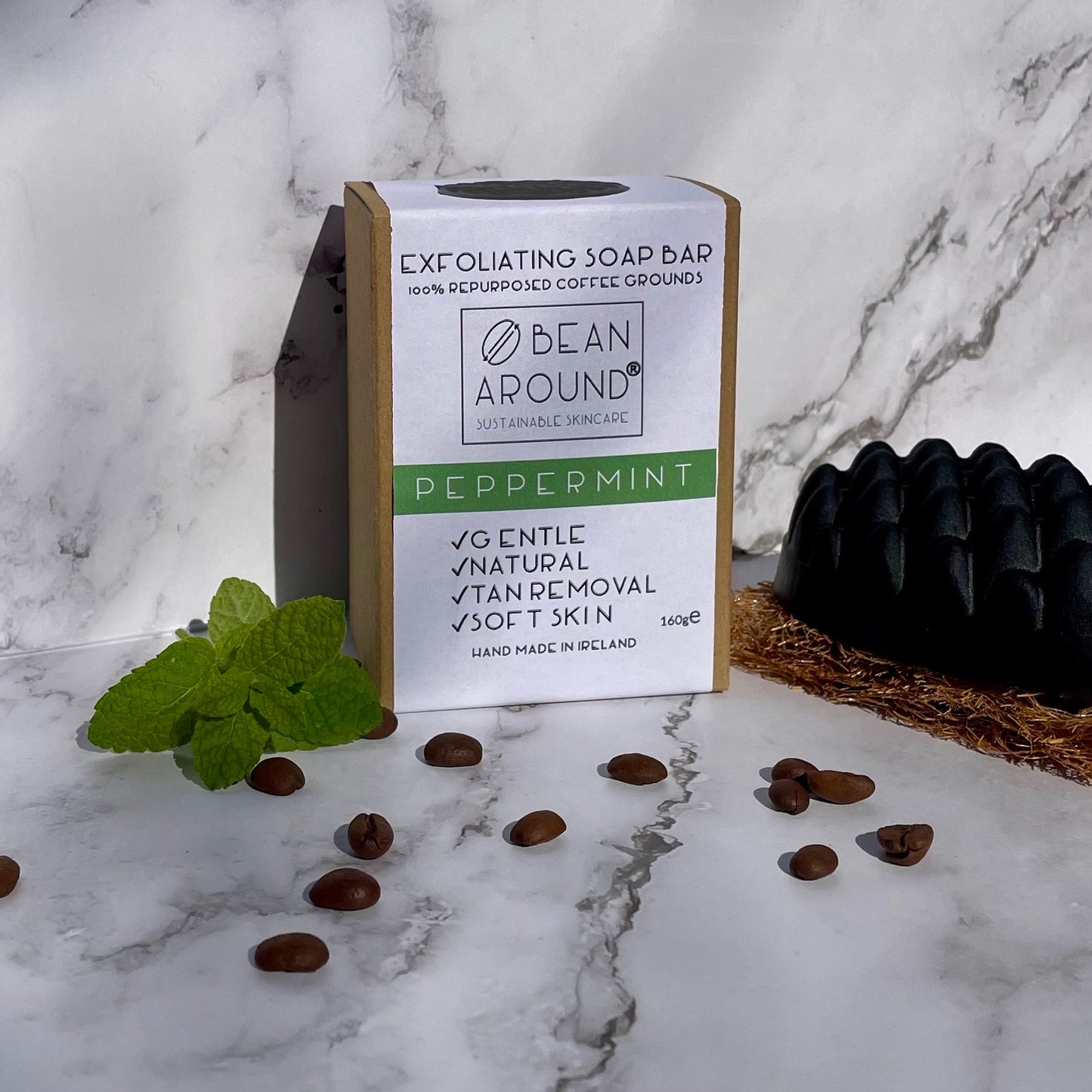 Bean Around Jumbo Exfoliating Coffee Soap Bar 160g Peppermint - Handmade in Ireland