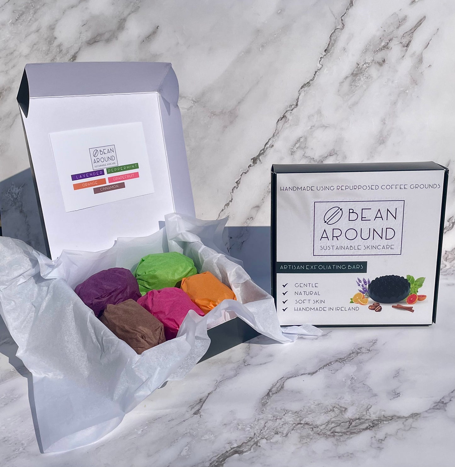Bean Around Artisan Exfoliating Coffee Soap Bar Gift Set - 5 Bars Handmade in Ireland