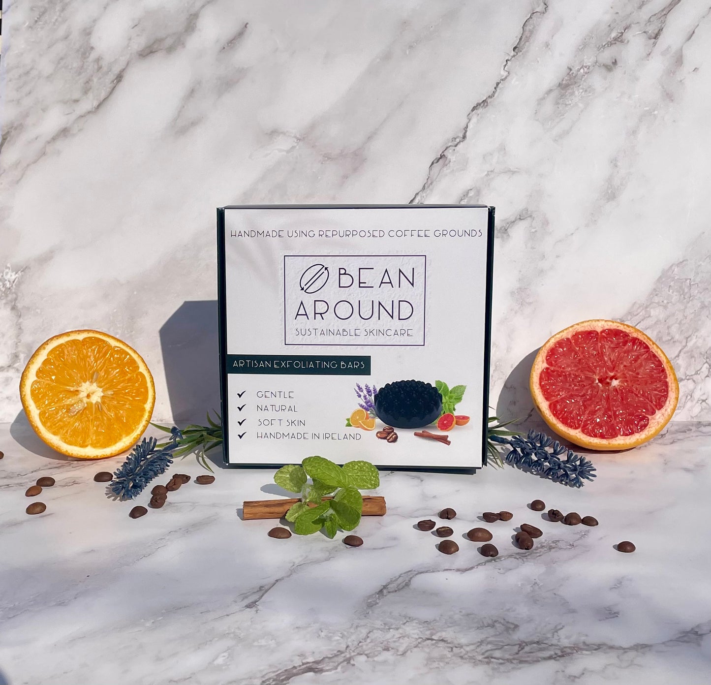 Bean Around Gift Set - Lavender Peppermint Cinnamon Grapefruit Orange Coffee Soap Bars