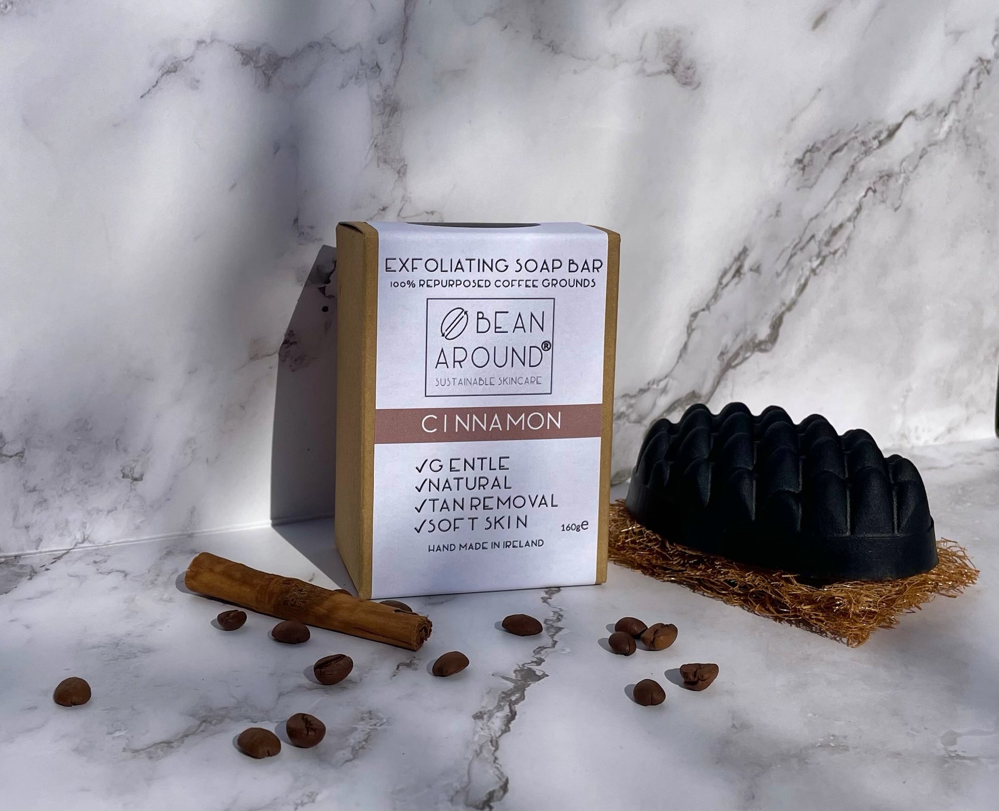 Bean Around Jumbo Exfoliating Coffee Soap Bar 160g Cinnamon - Handmade in Ireland